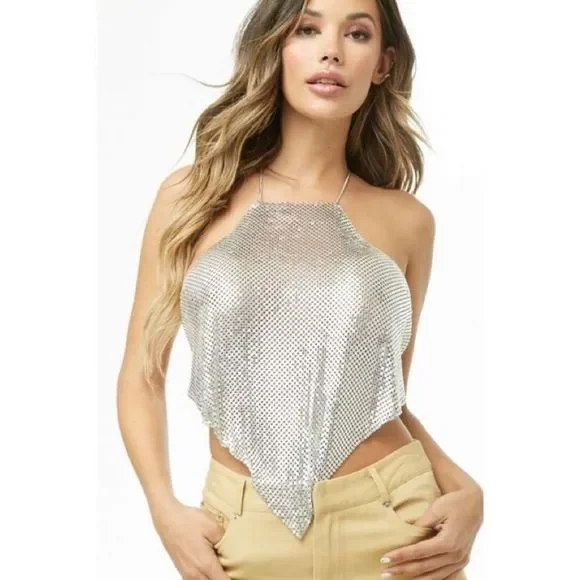 Forever 21 Tops Forever Handkerchief Chainmail Halter Top